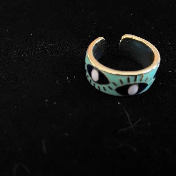 ✨Free with other purchase✨ Mystical Evil Eye Enamel and Gold Metal Ring size 6 - Picture 1 of 2